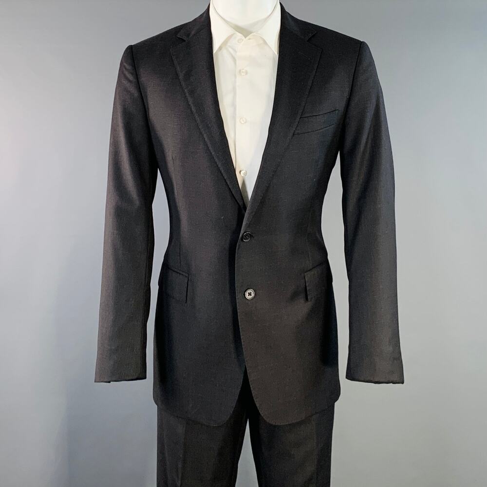 RALPH LAUREN Size 40 Regular Black Glenplaid Virgin Wool Notch Lapel Suit